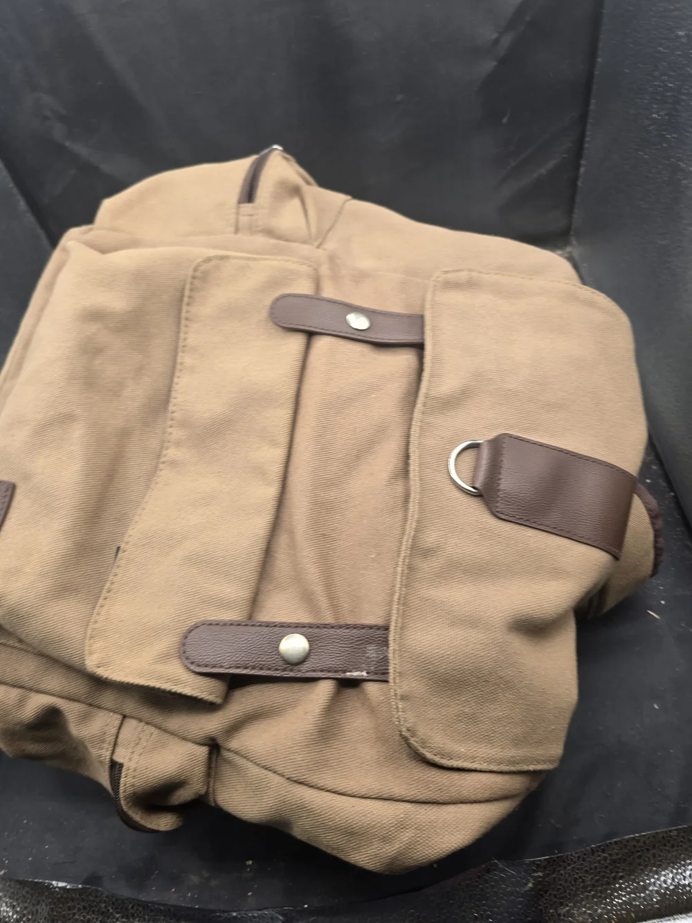 Casual Men's Canvas‎ Backpack in Tan with Brown Accents